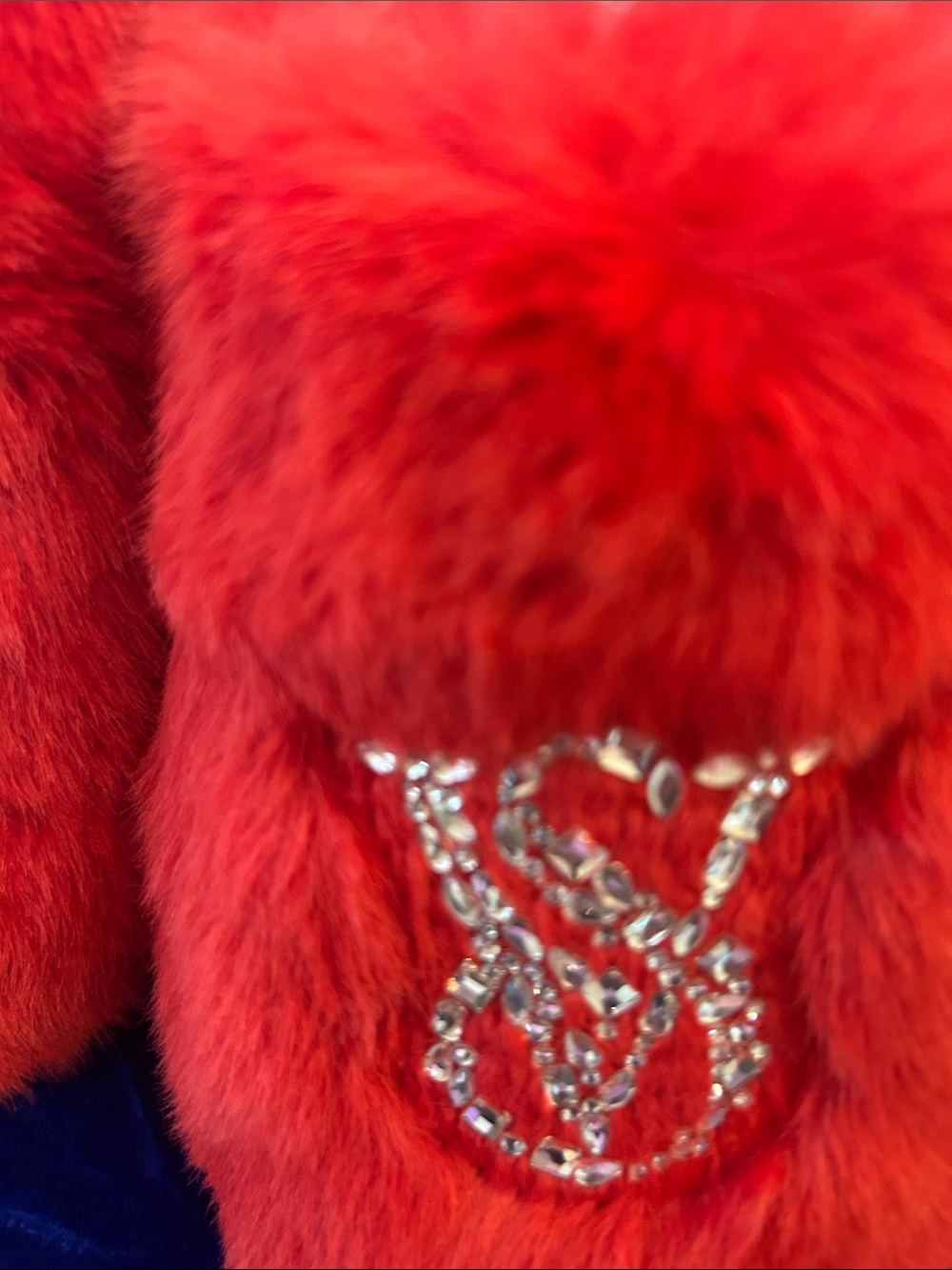 Victoria's Secret Red Faux Fur Crystal-Logo Slide Slippers❤️ - Picture 7 of 7